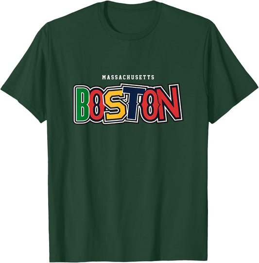 Boston Massachusetts Travel Souvenir Athletic Sport T-Shirt - T-Shirt | Forest