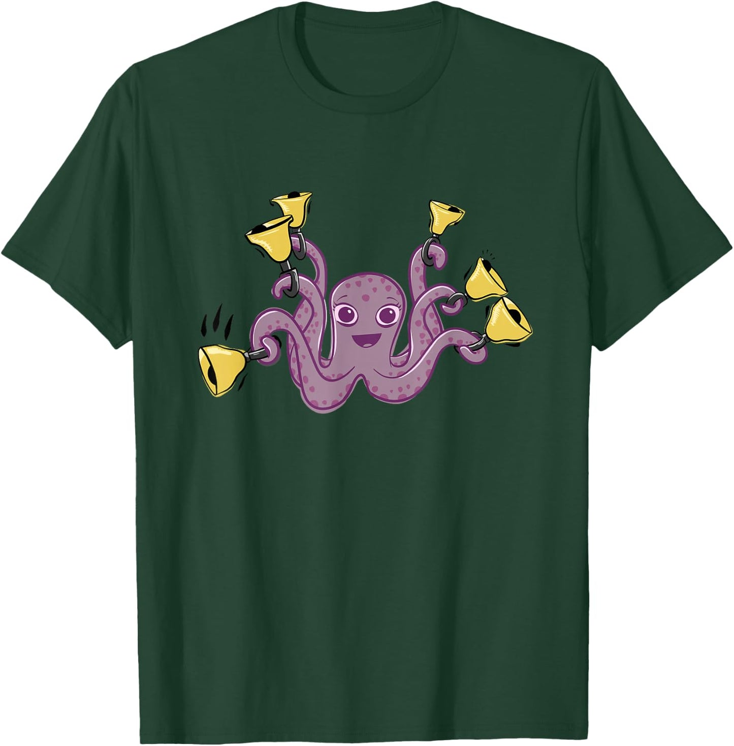 Octopus Ringing Handbells Cartoon T-Shirt - T-Shirt | Forest