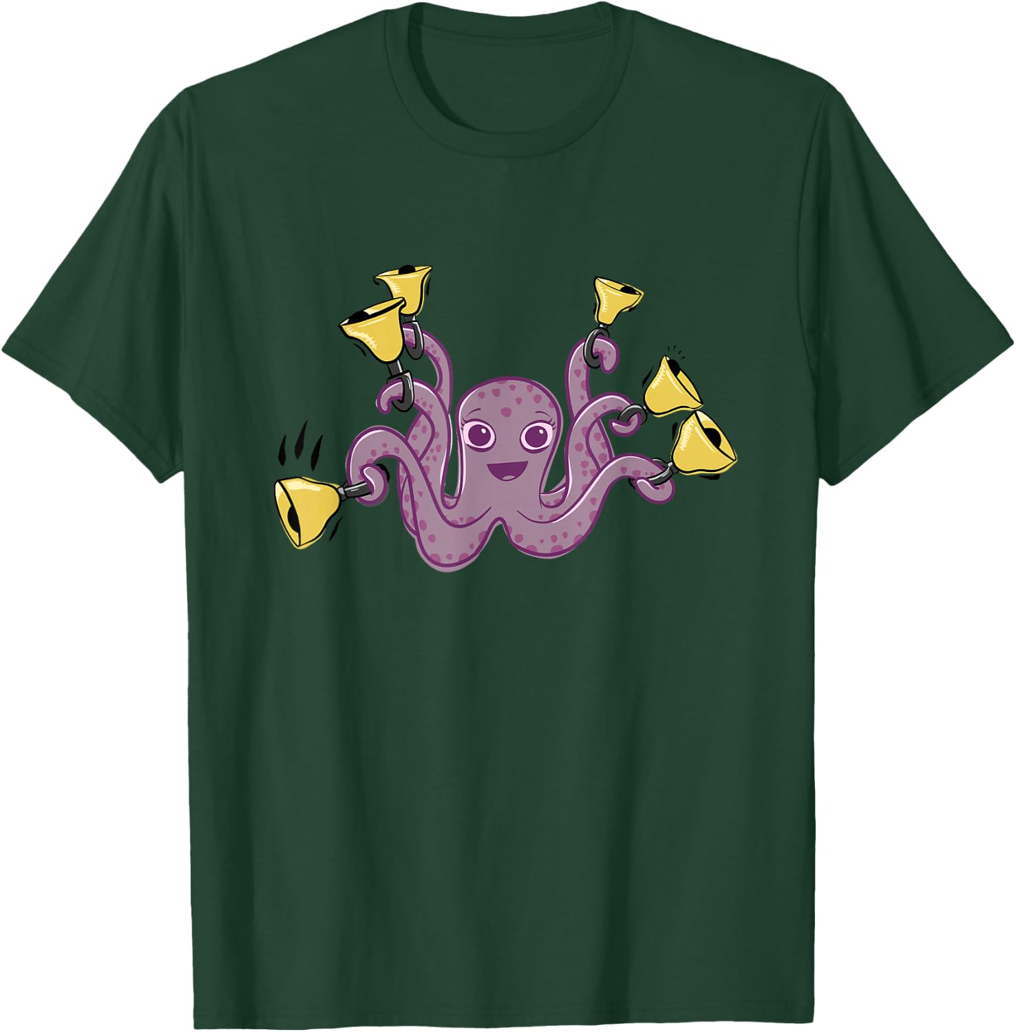 Octopus Ringing Handbells Cartoon T-Shirt - T-Shirt | Forest