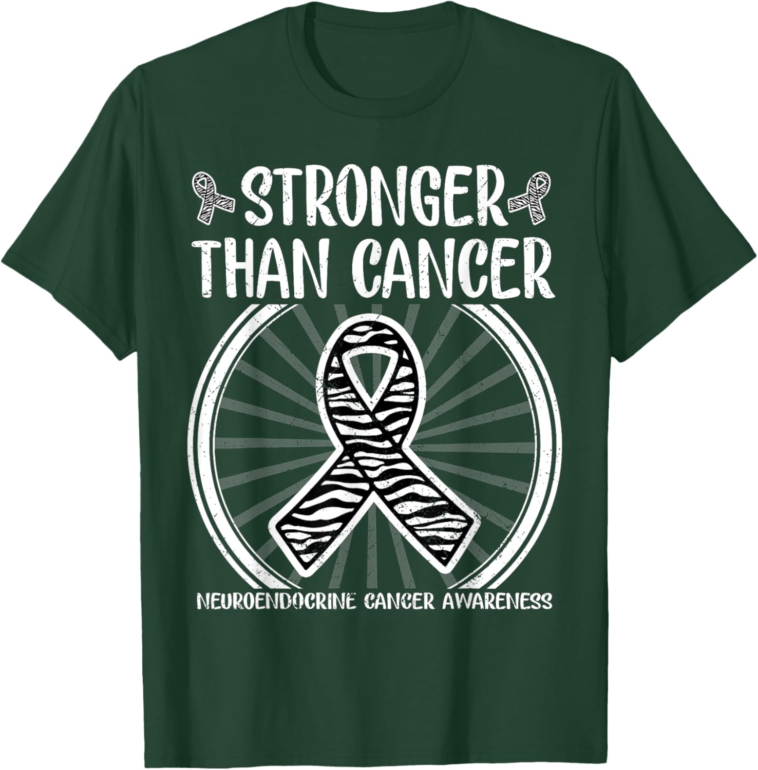 Stronger than cancer neuroendocrine Awareness Zebra ribbon T-Shirt - T-Shirt | Forest