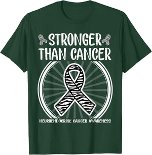Stronger than cancer neuroendocrine Awareness Zebra ribbon T-Shirt - T-Shirt | Forest