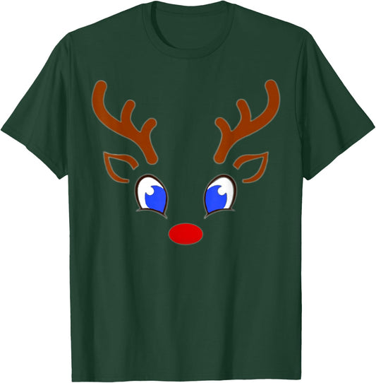 Funny Christmas Red Nose Reindeer Antlers With Cute Red Nose T-Shirt - T-Shirt | Forest