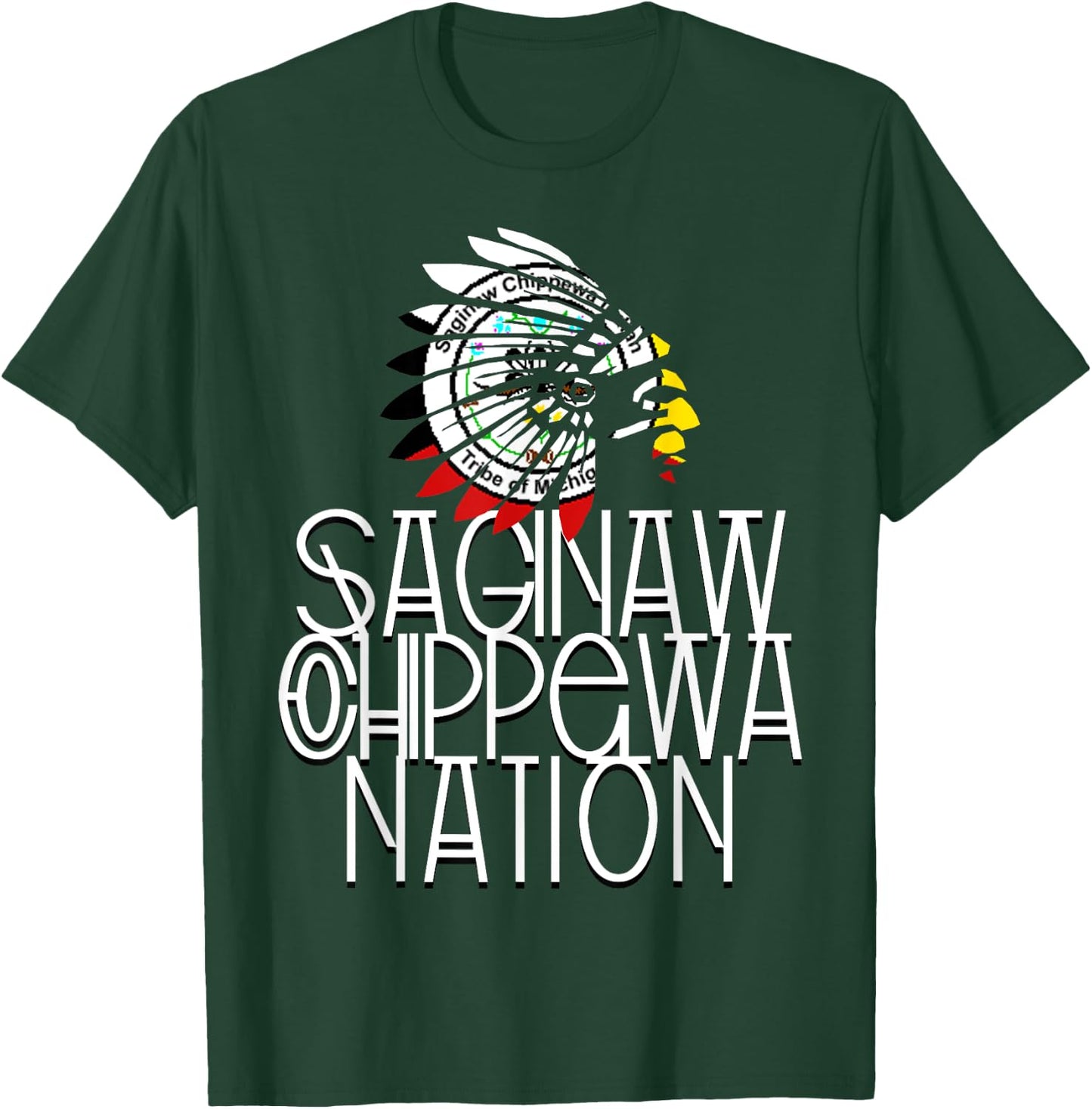 Saginaw Chippewa Tribal Flag | Native American | Headdress T-Shirt - T-Shirt | Forest