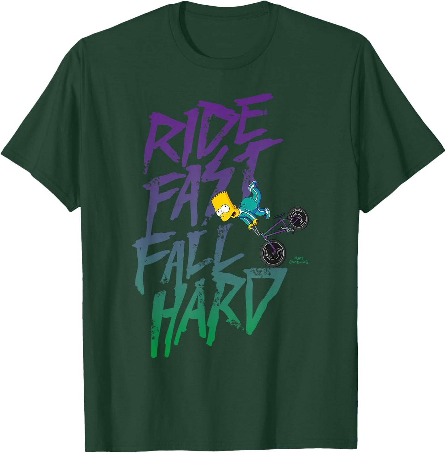 The Simpsons Bart Simpson Ride Fast Fall Hard Color Logo T-Shirt - T-Shirt | Forest