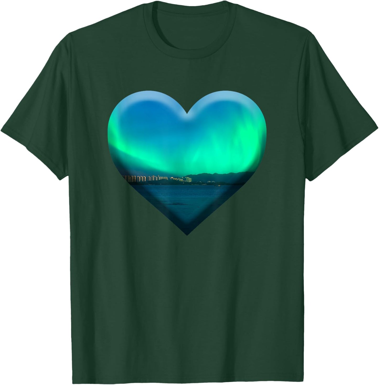 Northern Light Aurora Borealis Heart Shape Love Nature Sky T-Shirt - T-Shirt | Forest