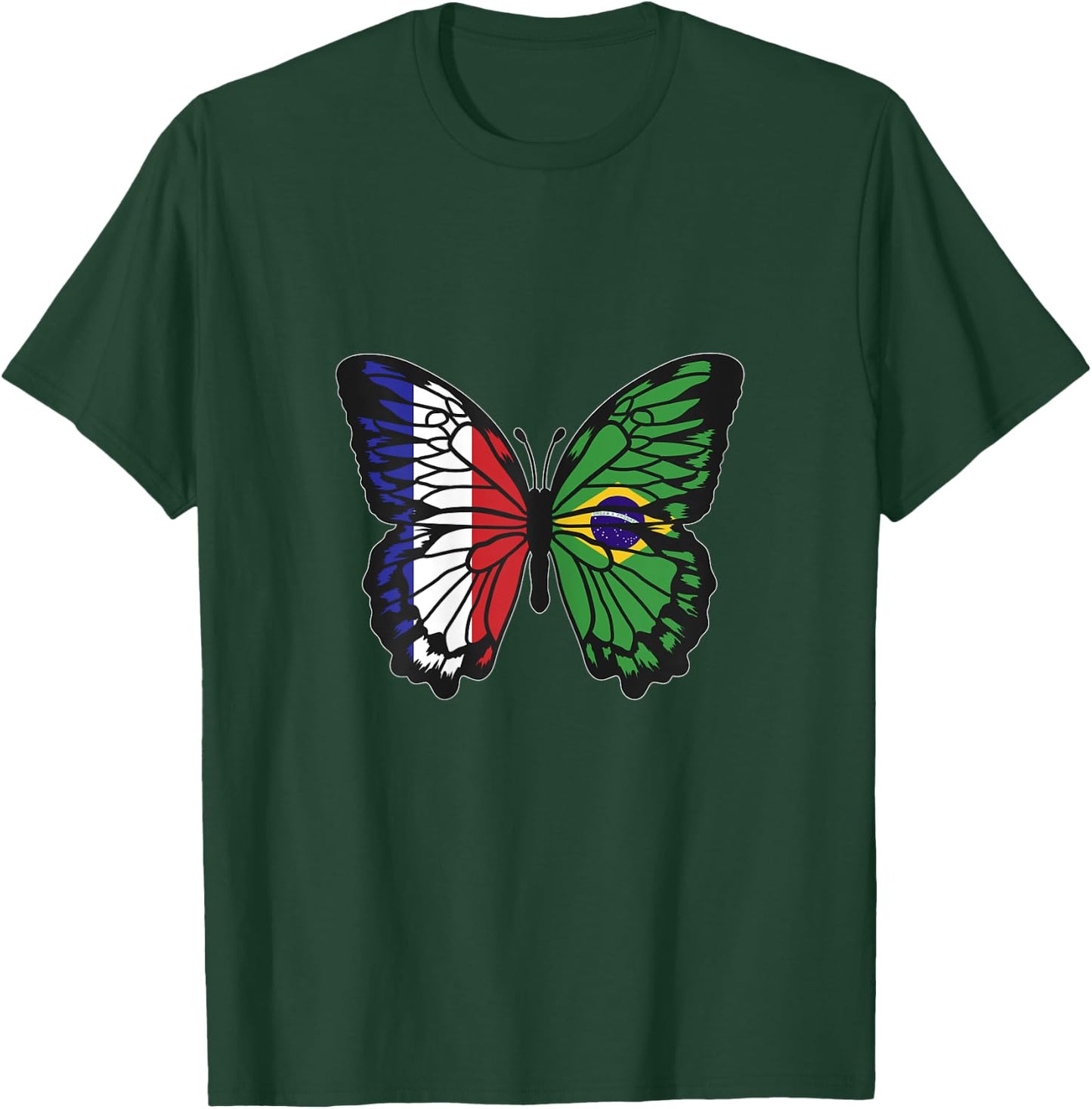 France and Brazil Mix Butterfly Half Brazilian French Roots T-Shirt - T-Shirt | Forest
