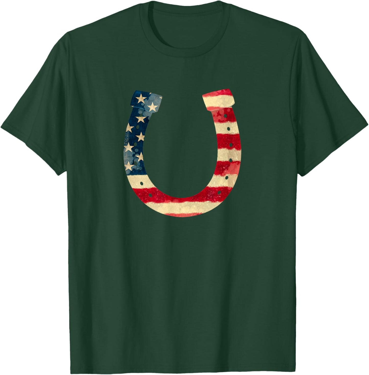American Flag 4th July Horseshoe Kids Men T-Shirt - T-Shirt | Forest