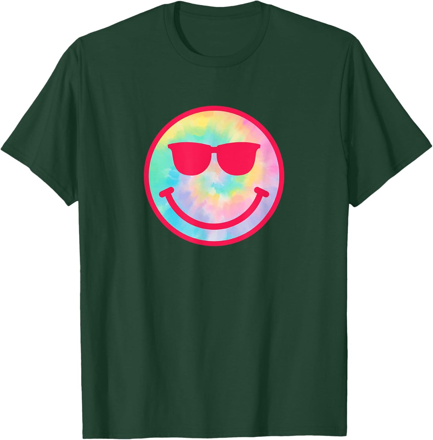 Smiling Emoticon Face Sunglasses Tie Dye Men Women T-Shirt - T-Shirt | Forest