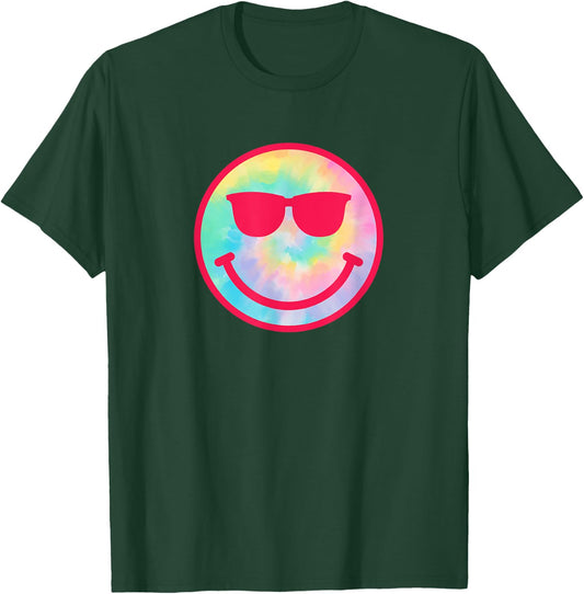 Smiling Emoticon Face Sunglasses Tie Dye Men Women T-Shirt - T-Shirt | Forest