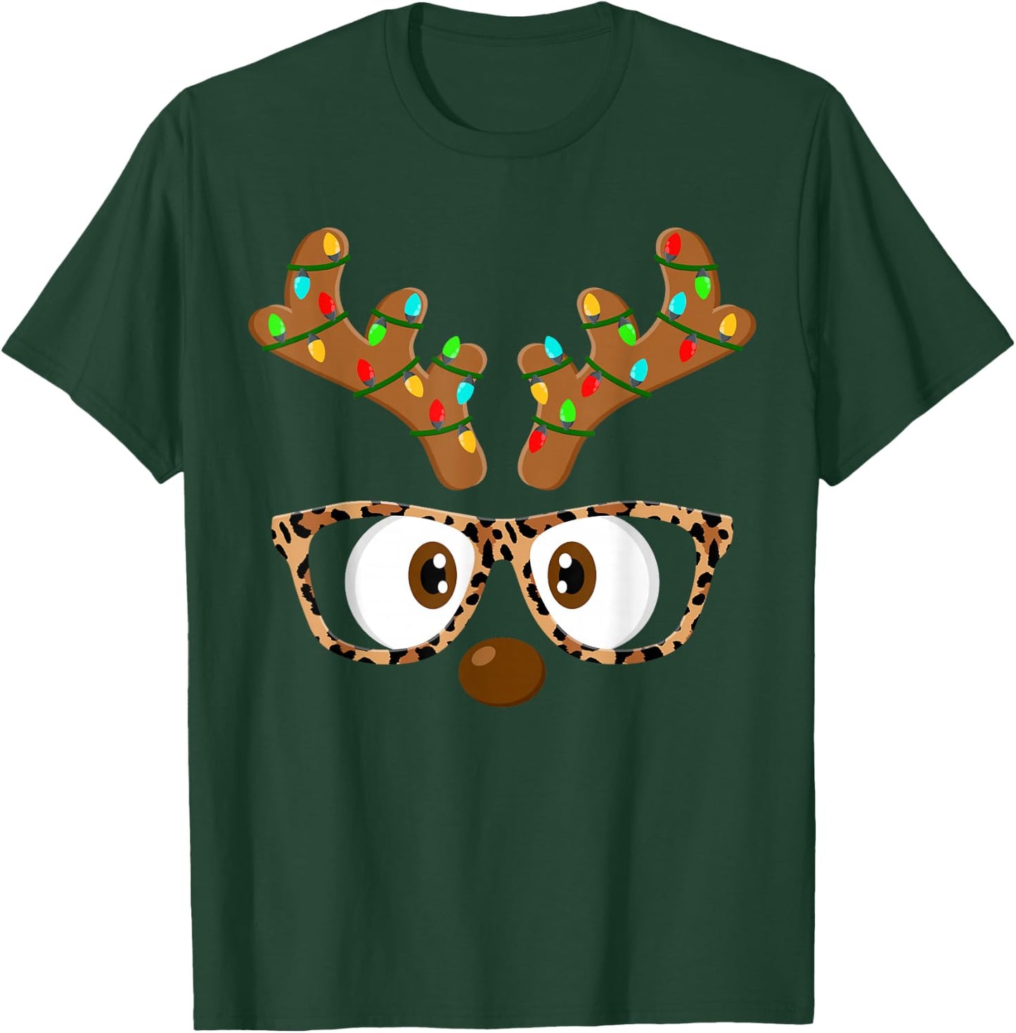 Reindeer Face Glasses Matching Family Christmas Women Girls T-Shirt - T-Shirt | Forest