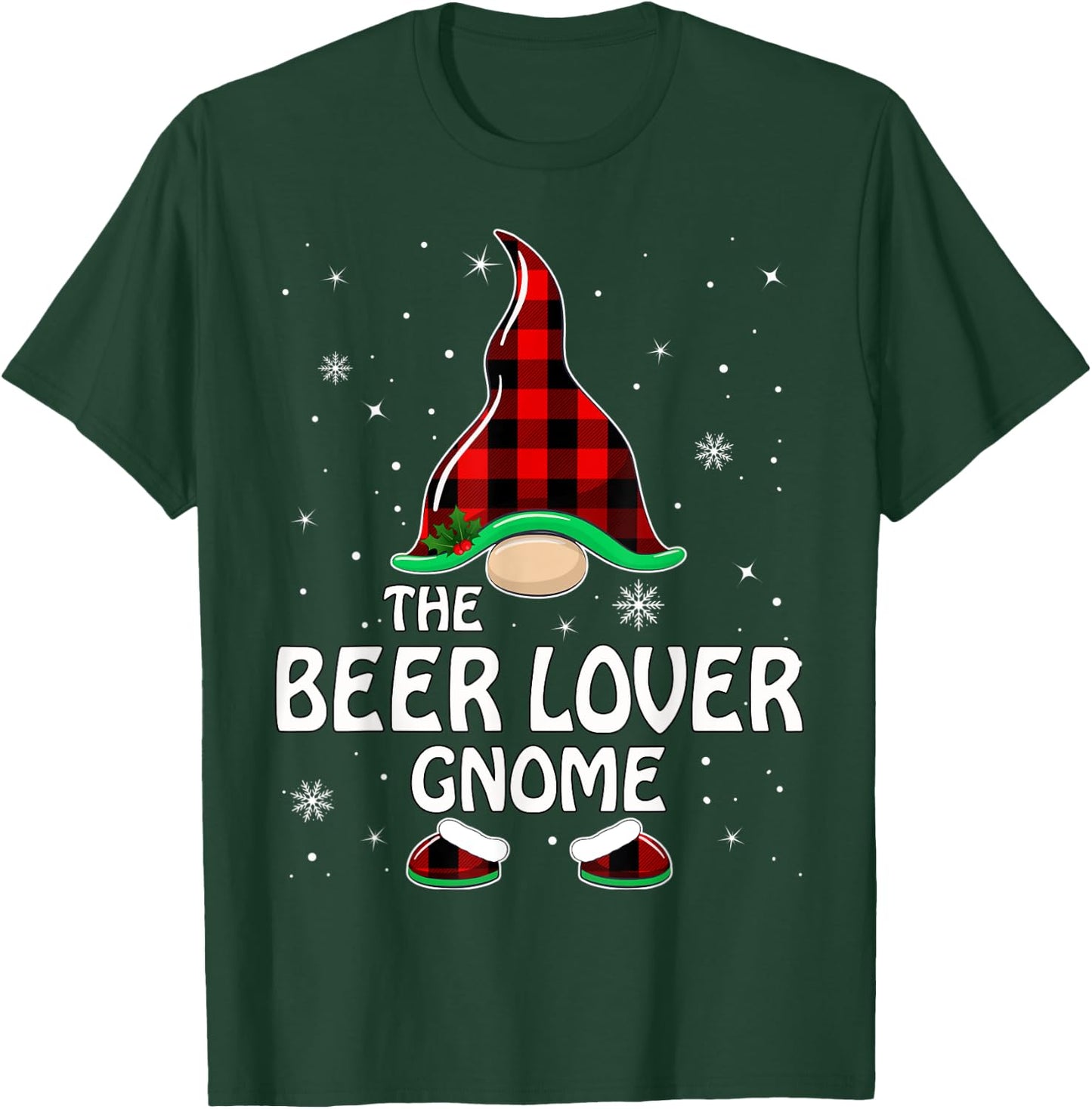Beer Lover Gnome Buffalo Plaid Matching Family Christmas T-Shirt - T-Shirt | Forest