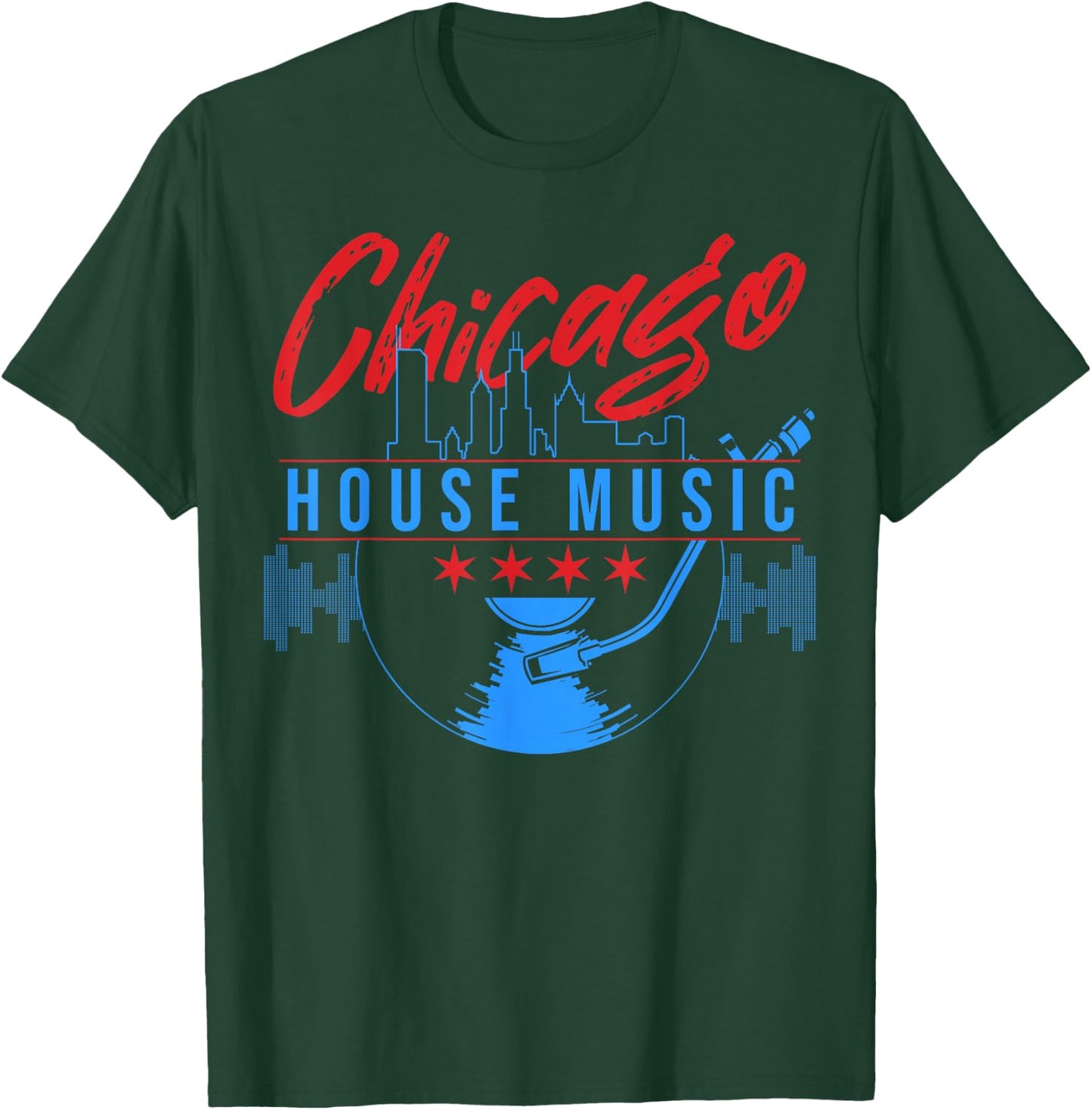 Chicago House Music Vinyl Dj Raver Flag Skyline Apparel T-Shirt - T-Shirt | Forest