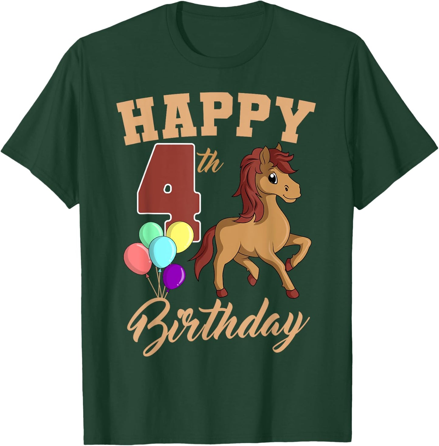 Happy 4th Birthday Horse Theme 4 Bday Party Celebration T-Shirt - T-Shirt | Forest