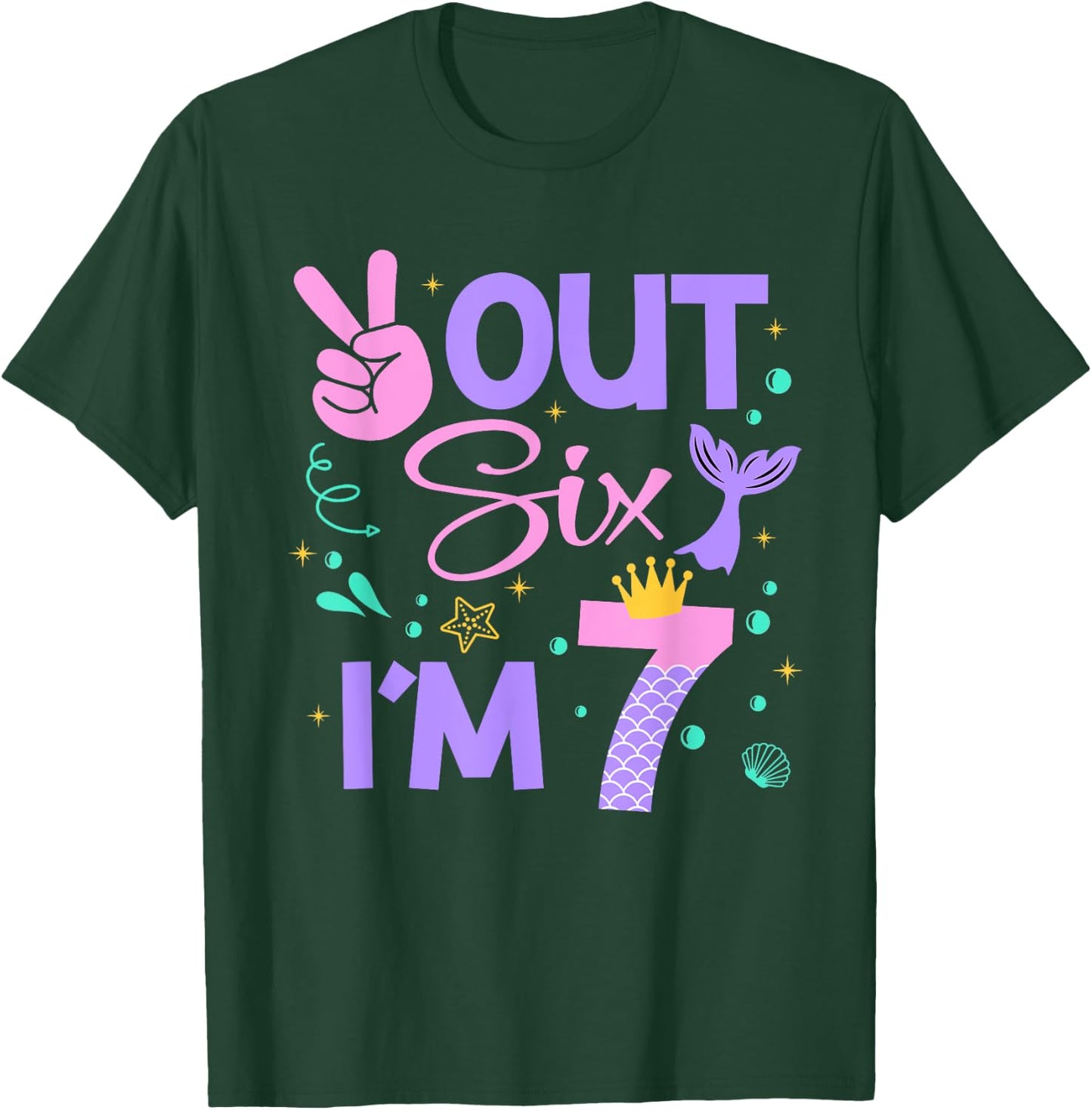 Peace Out Six I'm 7 Mermaid 7th Happy Birthday Girl T-Shirt - T-Shirt | Forest
