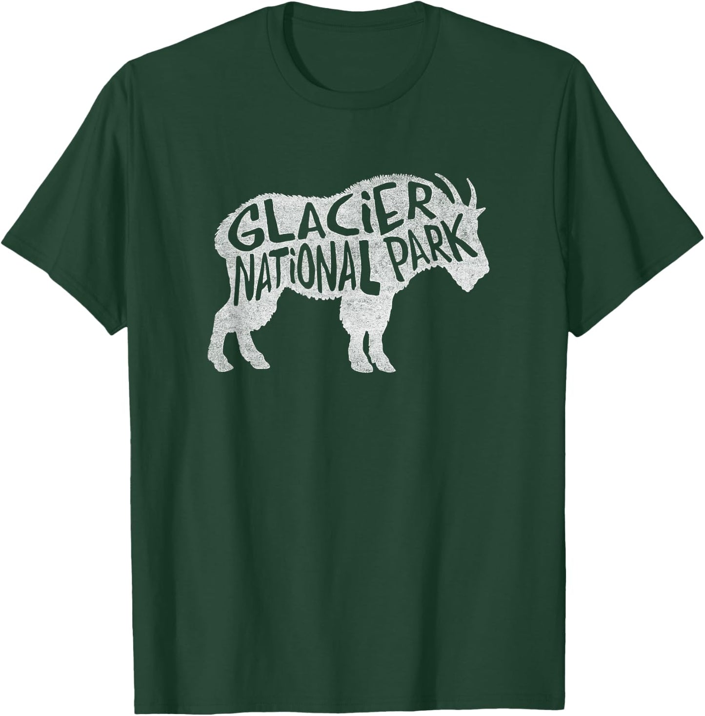 Glacier National Park - Goat Design T-Shirt - T-Shirt | Forest