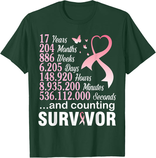 17 Years 204 Months & Counting Survivor Fight Breast Cancer T-Shirt - T-Shirt | Forest