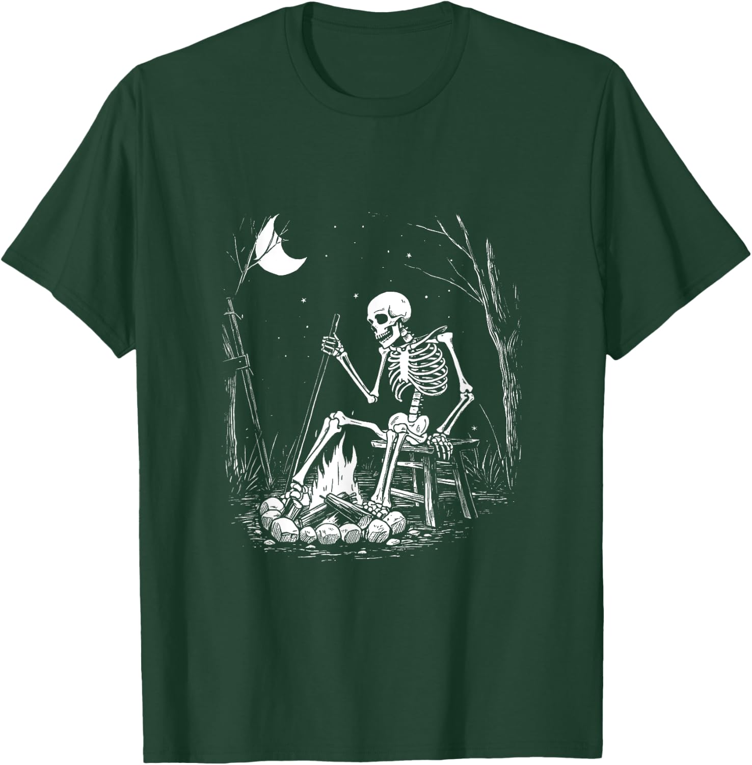 Camping Skeleton Bones Halloween Forest Campfire Graphic T-Shirt - T-Shirt | Forest