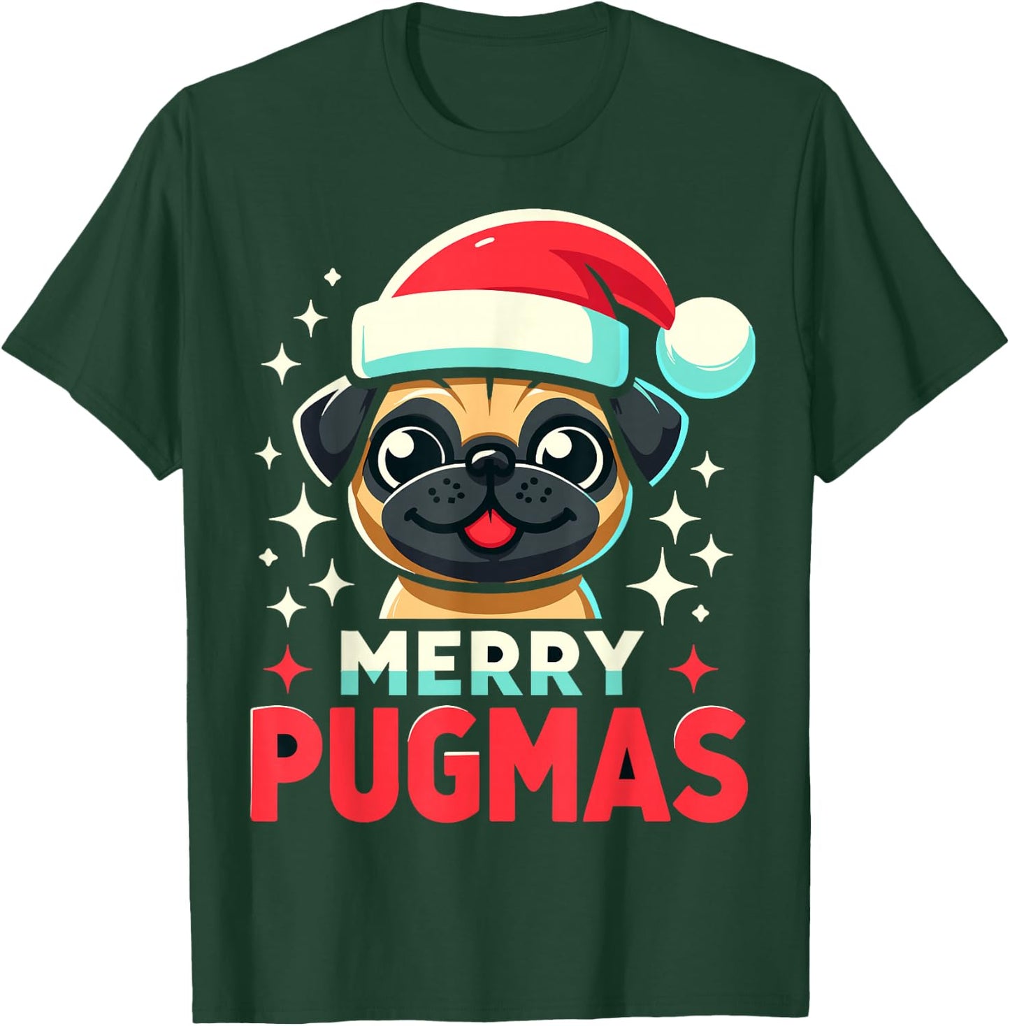 Merry Pugmas Funny Pug Dog Santa Hat Christmas T-Shirt - T-Shirt | Forest