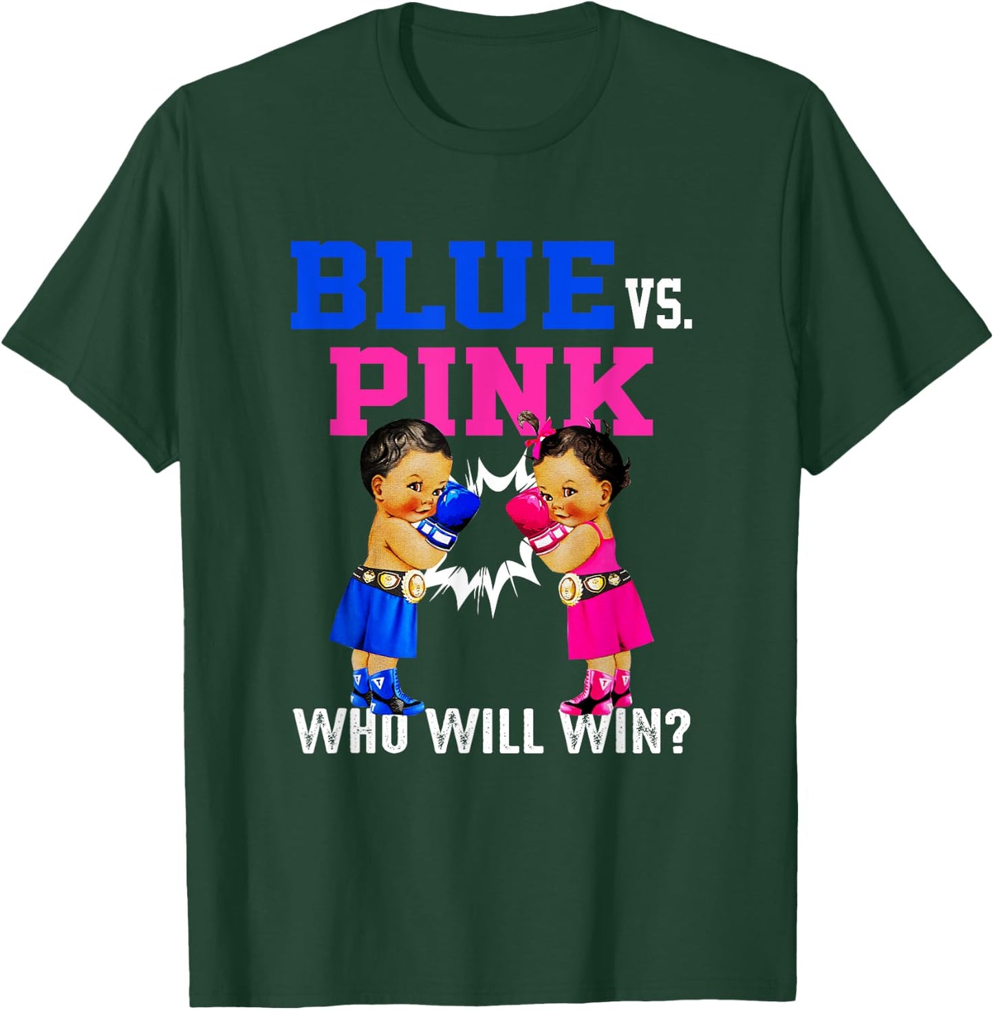 Gender Reveal Blue vs Pink Ethnic Boxing Babies Boy Or Girl T-Shirt - T-Shirt | Forest