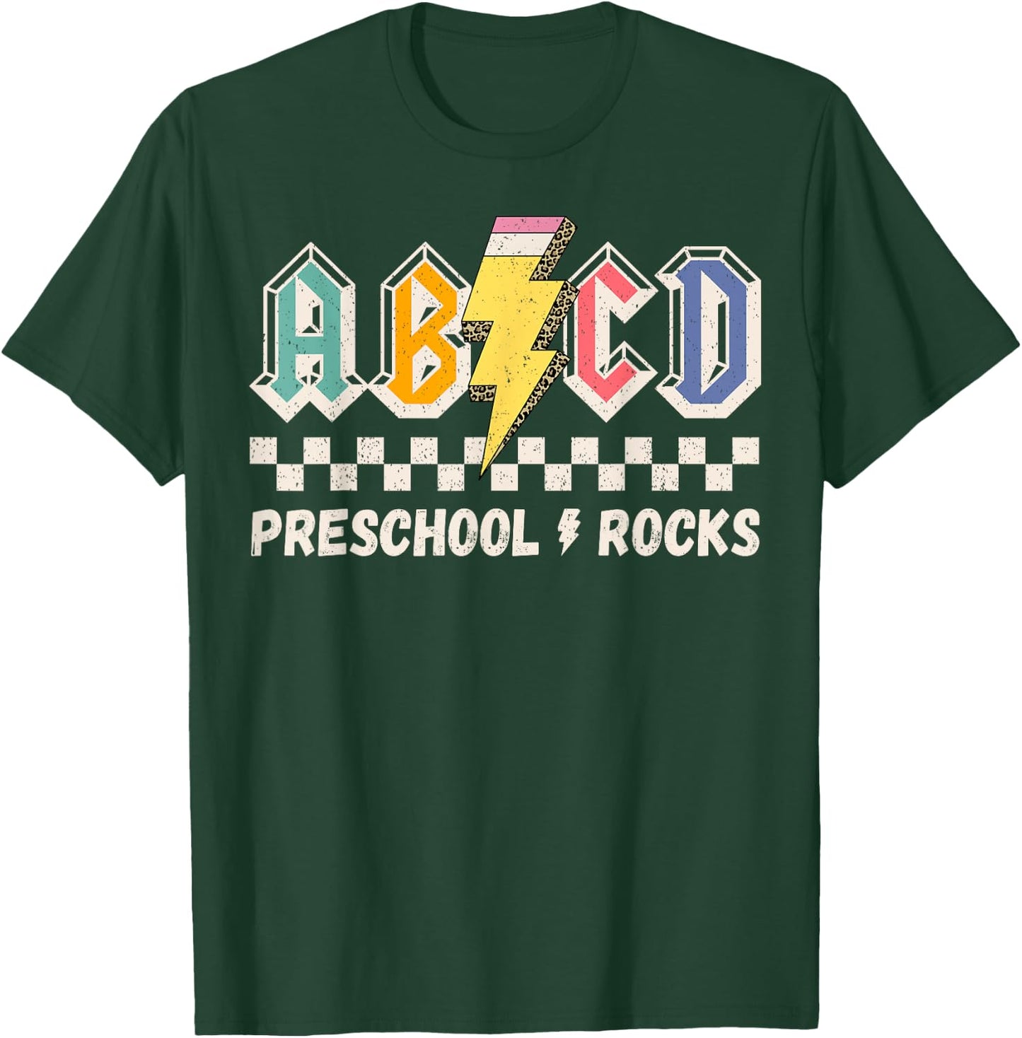 ABCD Preschool Rocks Pencil Lightning Teachers Rock Boys T-Shirt - T-Shirt | Forest