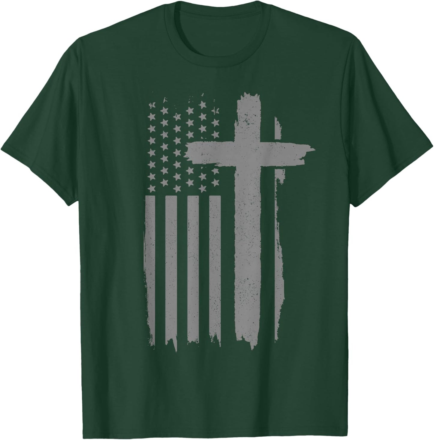 Patriotic Christian American Flag Cross Jesus Religious T-Shirt - T-Shirt | Forest