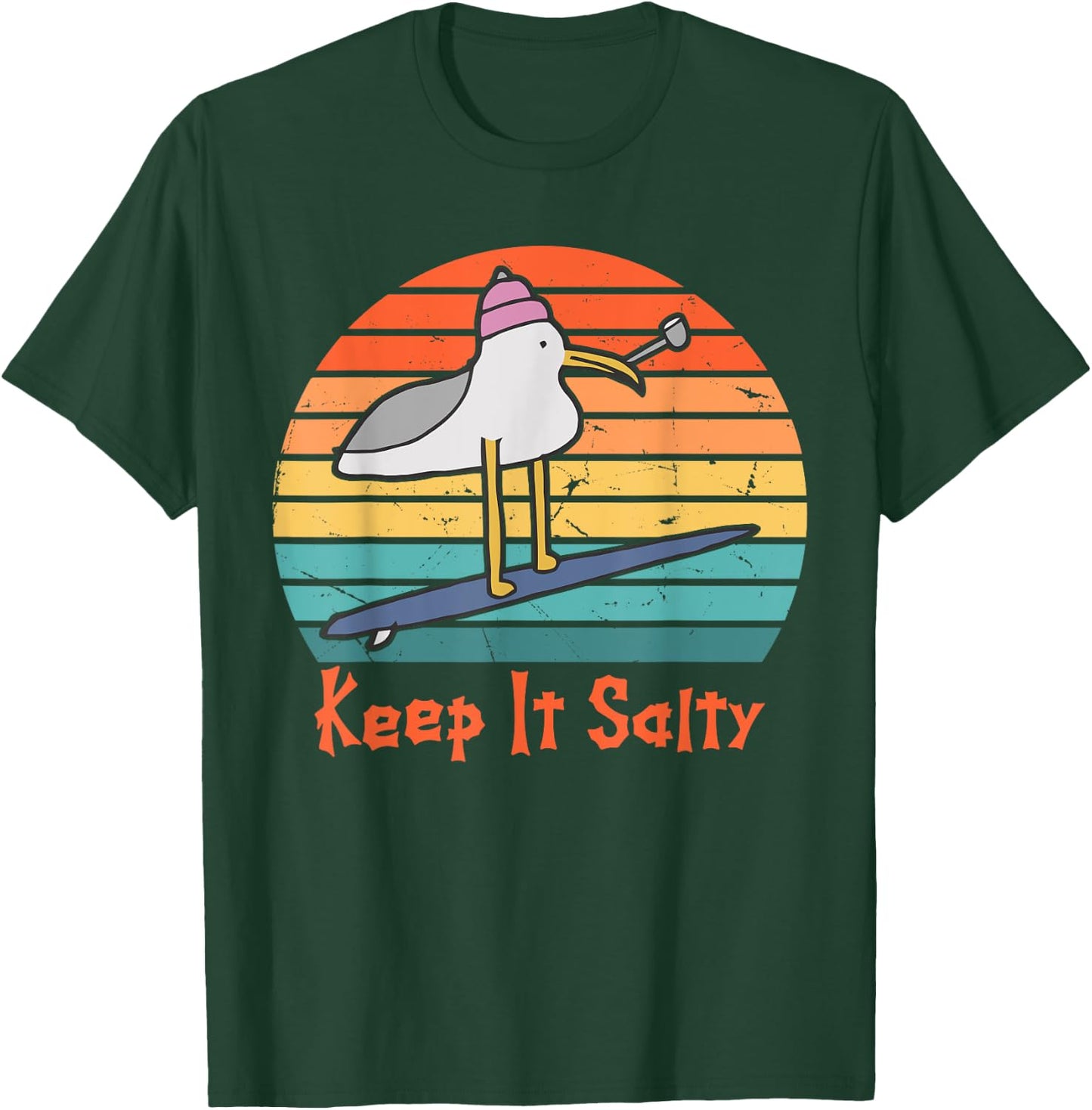 Keep It Salty Vintage Sunset Seagull Lover Funny Quote T-Shirt - T-Shirt | Forest