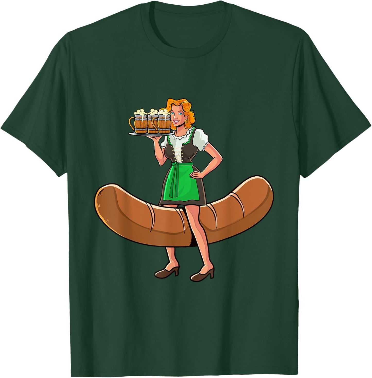 Funny Barmaid Oktoberfest German Woman Bartwurst Dirndl T-Shirt - T-Shirt | Forest
