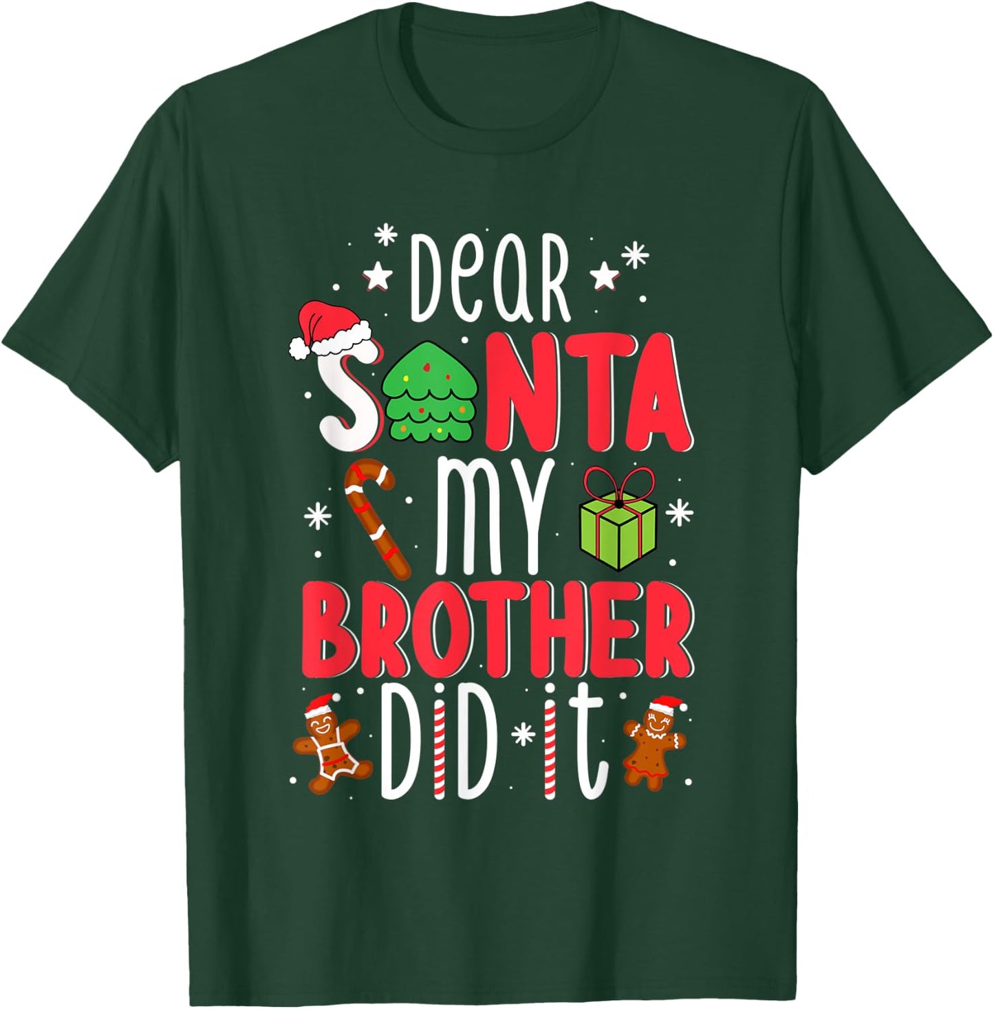 Dear Santa My Brother Did It Christmas Pajama Girl Kids Boys T-Shirt - T-Shirt | Forest