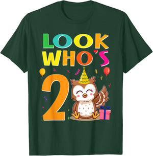 2nd Birthday Owl Look Whoos 2 Years Old Party T-Shirt - T-Shirt | Forest