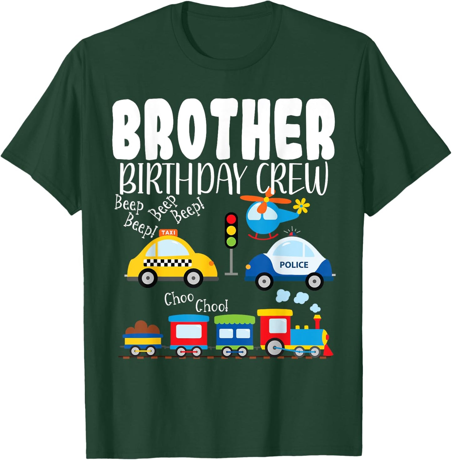 Brother Birthday Crew Trucks Train Birthday Party Toddler T-Shirt - T-Shirt | Forest