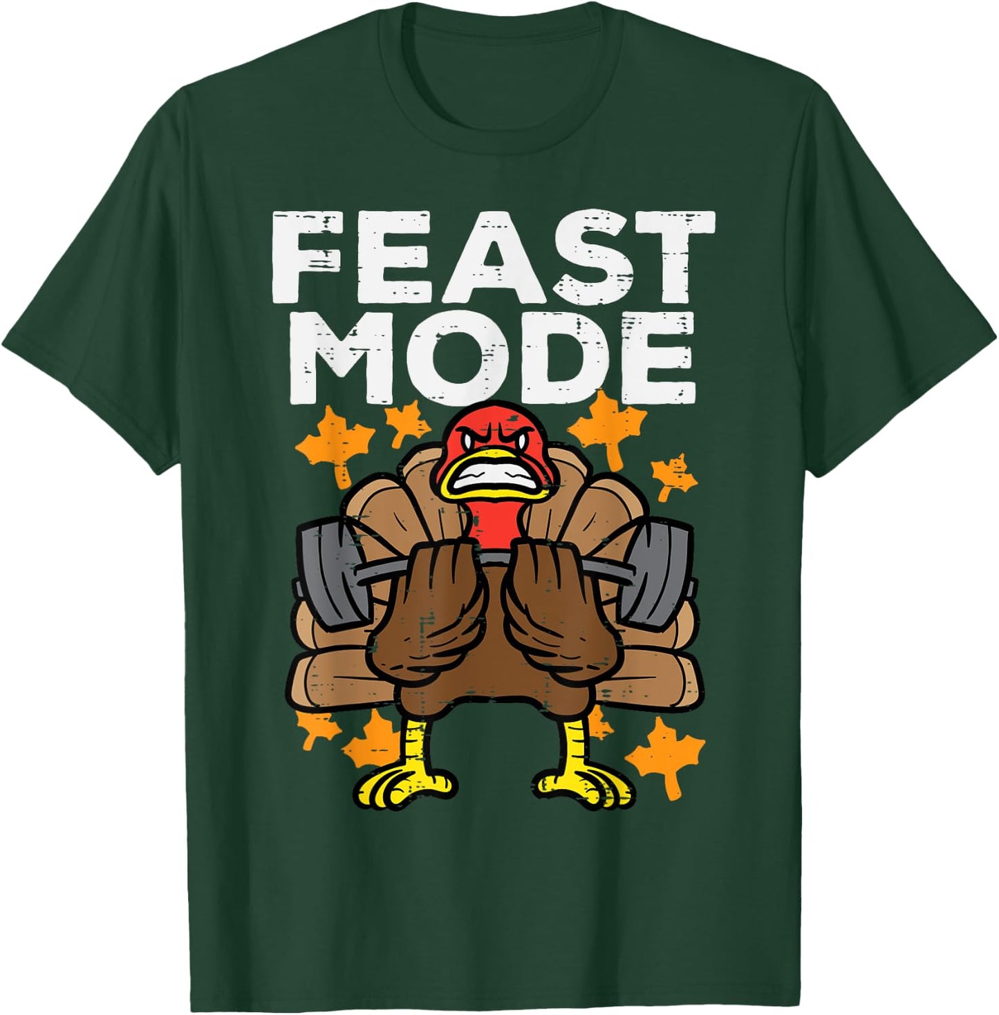 Thanksgiving Feast Turkey Barbel Mode Fall Gym Men Women Kid T-Shirt - T-Shirt | Forest