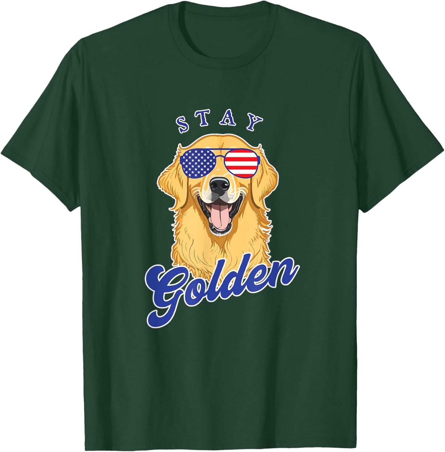 Golden Retriever Patriotic American Flag Vintage Stay Golden Women Men T-Shirt - T-Shirt | Forest