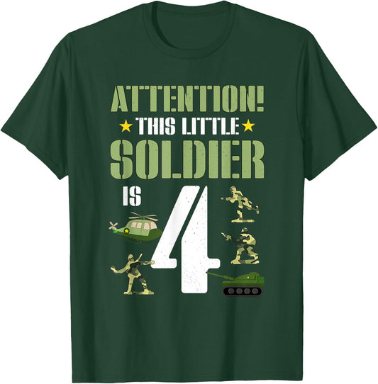 4th Birthday Soldier 4 Year Old Military Themed Camo Boy T-Shirt - T-Shirt | Forest