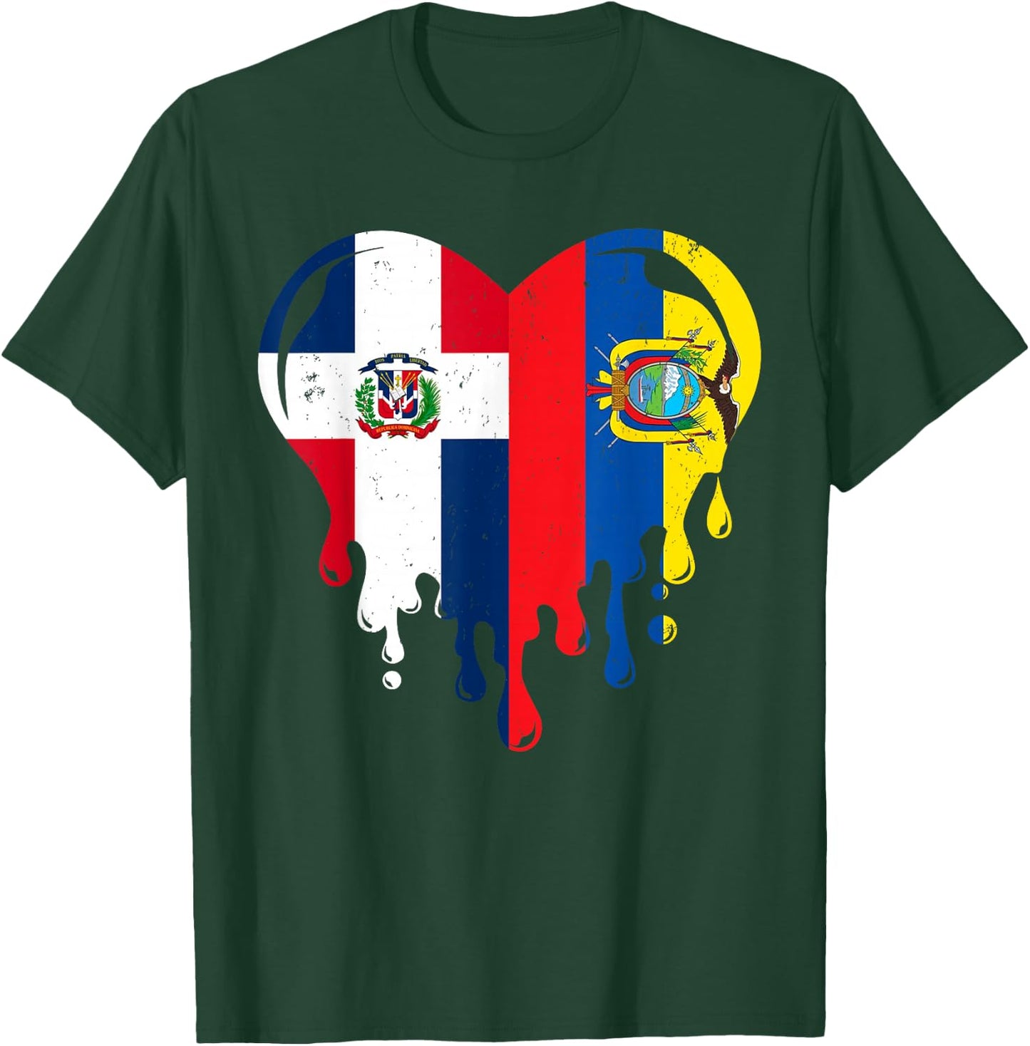 Dominican Republic Ecuador Flag Heart Dominican Ecuadorian T-Shirt - T-Shirt | Forest