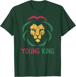 Young King African Lion Boy Black History Month African Boys T-Shirt - T-Shirt | Forest