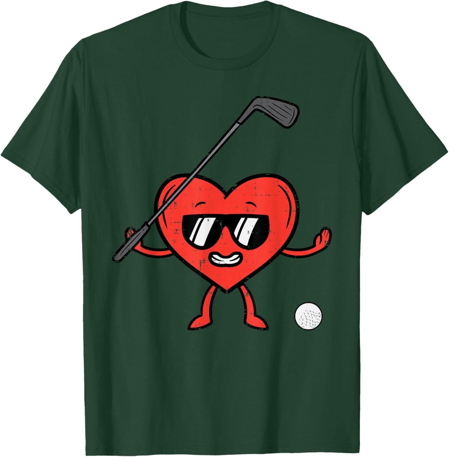 Valentines Day Heart Golf Funny Golfing Golfer Dad Men Boys T-Shirt - T-Shirt | Forest