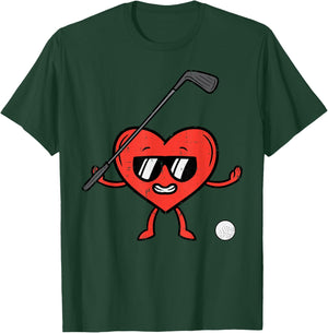 Valentines Day Heart Golf Funny Golfing Golfer Dad Men Boys T-Shirt - T-Shirt | Forest