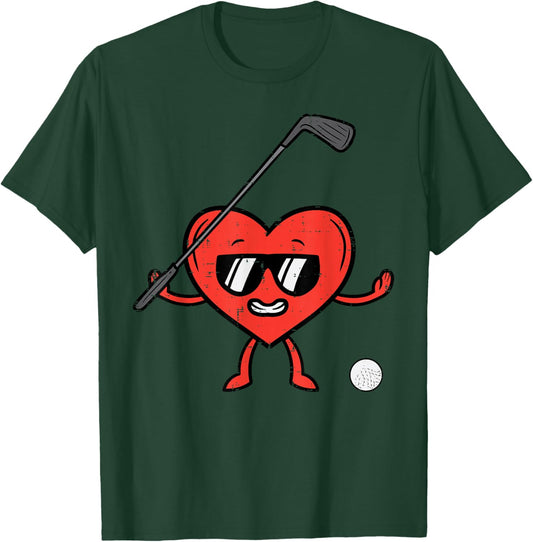Valentines Day Heart Golf Funny Golfing Golfer Dad Men Boys T-Shirt - T-Shirt | Forest