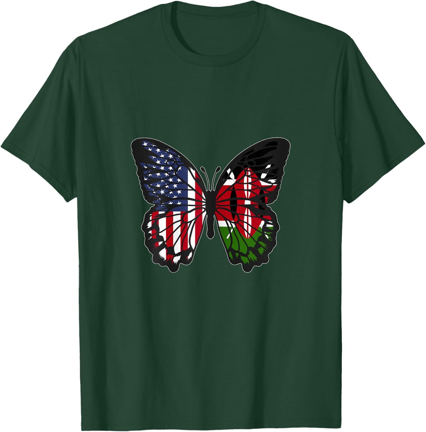 Kenyan Roots USA and Kenya Mix Butterfly Kenya Heritage T-Shirt - T-Shirt | Forest