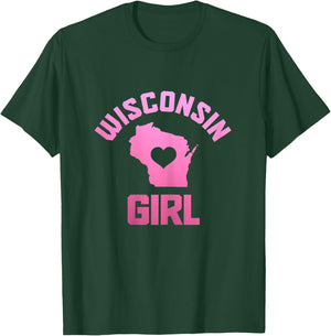 Wisconsin Girl State Map Heart Pride Vintage T-Shirt - T-Shirt | Forest