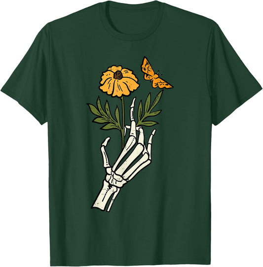 Floral Skeleton Hand Flower Retro Vintage Halloween Women T-Shirt - T-Shirt | Forest
