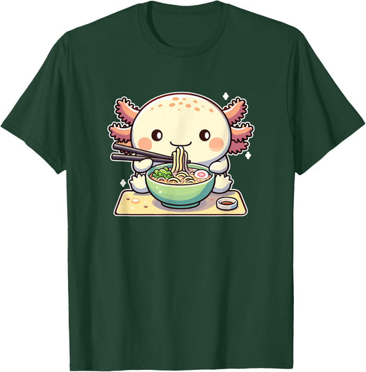 Cute Axolotl Eats Ramen Noodles Axolotls Ramen T-Shirt - T-Shirt | Forest