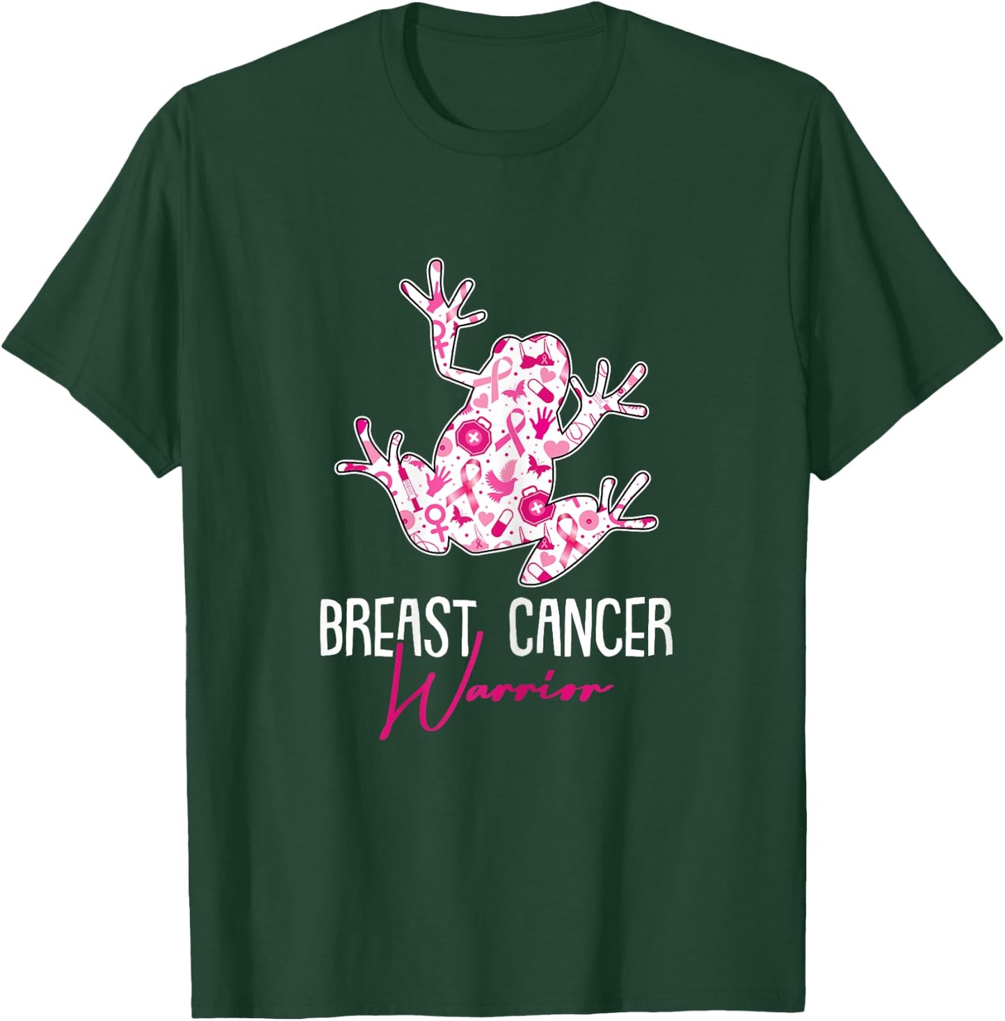 Breast Cancer Warrior Awareness Ribbon Frog Lover Survivor T-Shirt - T-Shirt | Forest
