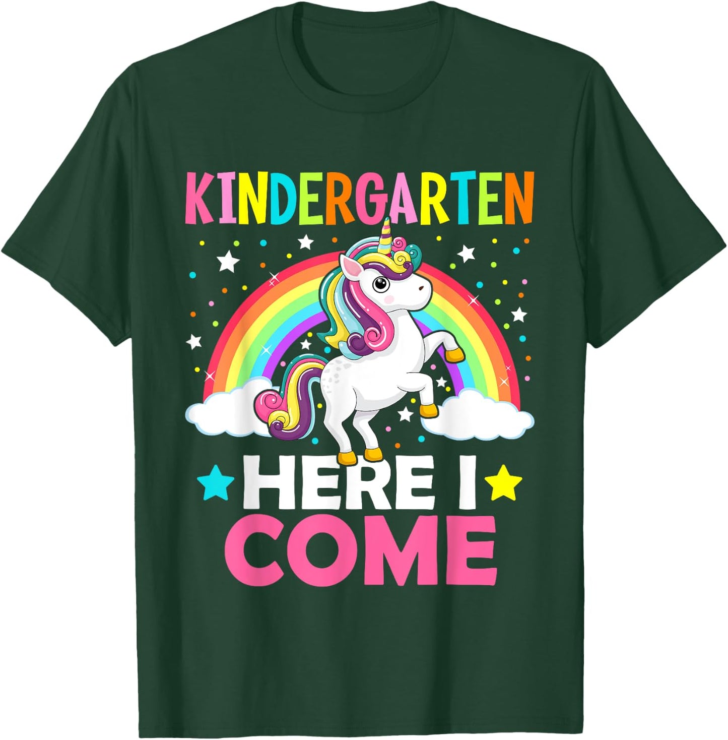 Kindergarten Here I Come Cute Unicorn 1st Day Back To School T-Shirt - T-Shirt | Forest