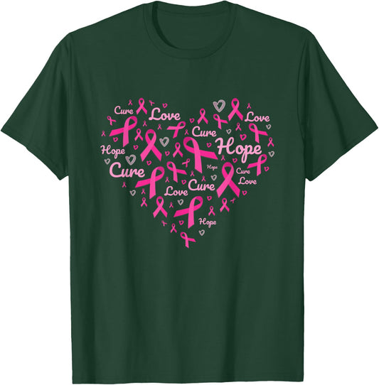Breast Cancer Awareness Heart Pink Ribbon Support Squad T-Shirt - T-Shirt | Forest