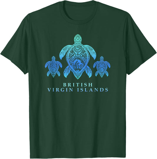 British Virgin Islands - Tribal Hawksbill & Green Turtles T-Shirt - T-Shirt | Forest