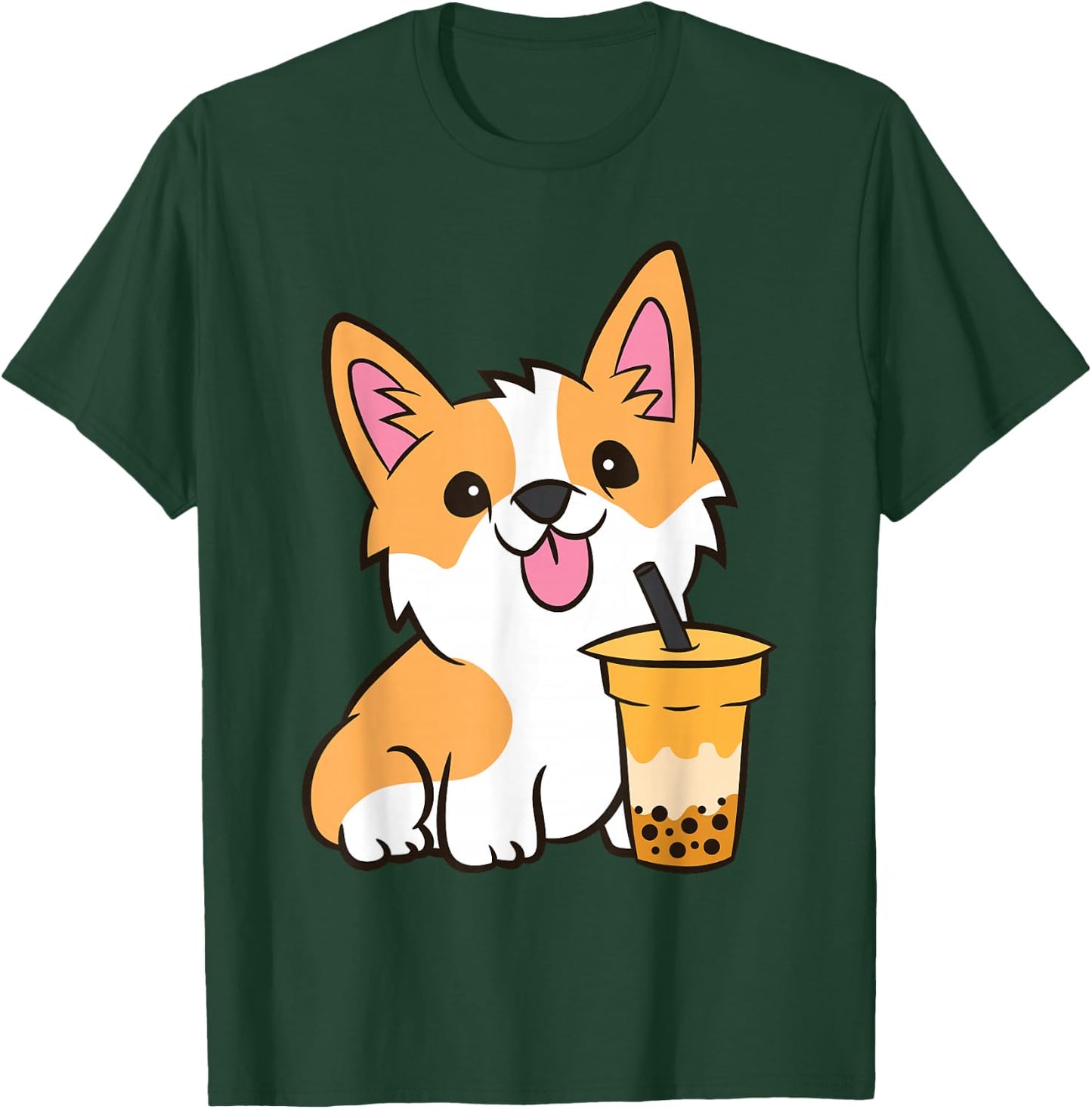Kawaii Corgi Dog Drinking Bubble Tea Boba Tea Corgi Puppy T-Shirt - T-Shirt | Forest