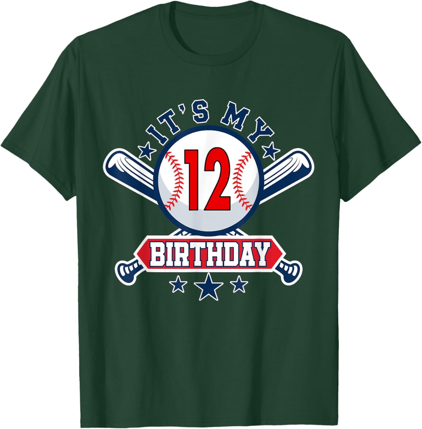 12 Years Old Kids Baseball Player 12th Birthday Party Boys T-Shirt - T-Shirt | Forest