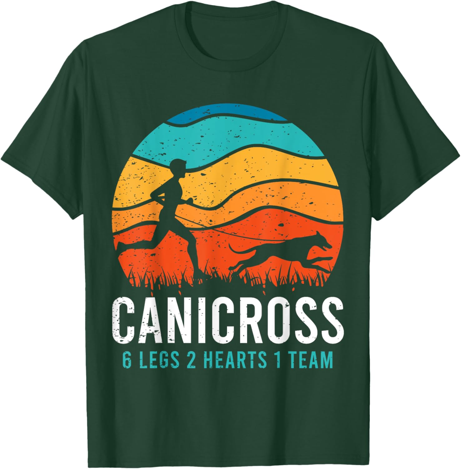 Canicross 6 Legs 2 Hearts 1 Team Funny Dog Running Lover Pun Men Women Girls Kids T-Shirt - T-Shirt | Forest
