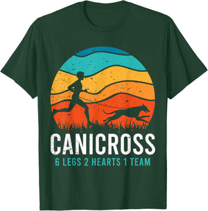 Canicross 6 Legs 2 Hearts 1 Team Funny Dog Running Lover Pun Men Women Girls Kids T-Shirt - T-Shirt | Forest